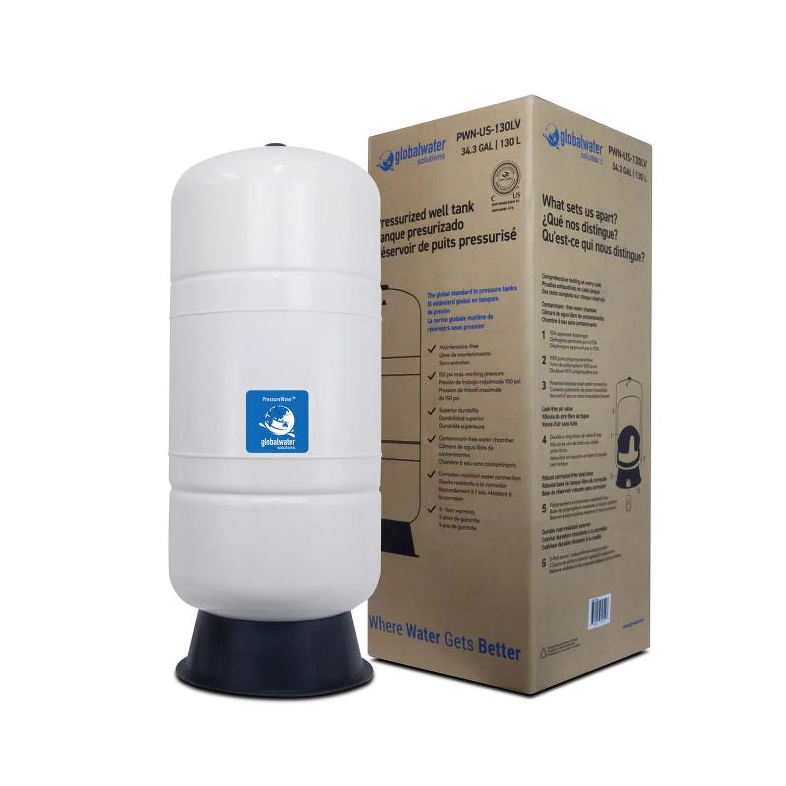 Global Water Solutions 34.34 gal Pressure Wave Pre-Charged Vertical Pressure Well Tank