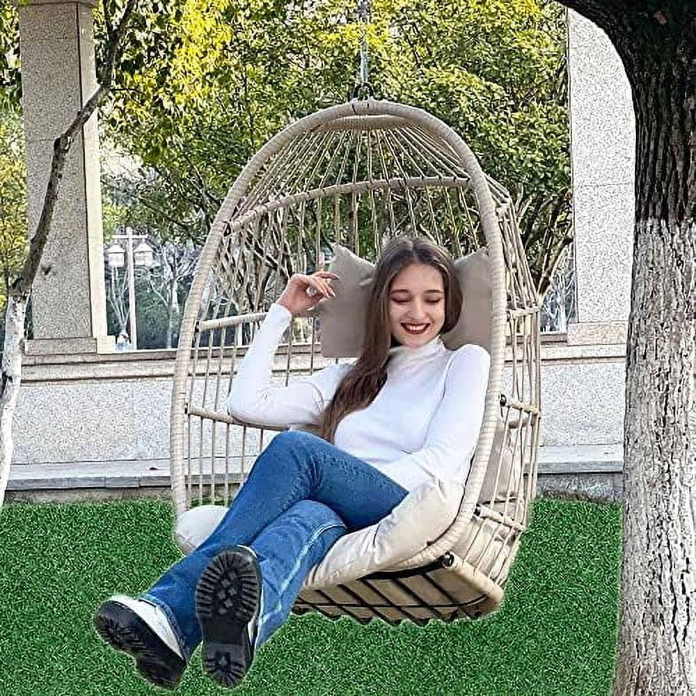 xrboomlife Egg Chair Outdoor Indoor with Cushion Swing Chairs for Outside Bedroom Patio Porch Garden Rattan Wicker Hanging Egg Chair Basket Chair 350 lbs Capacity (Sky Blue)