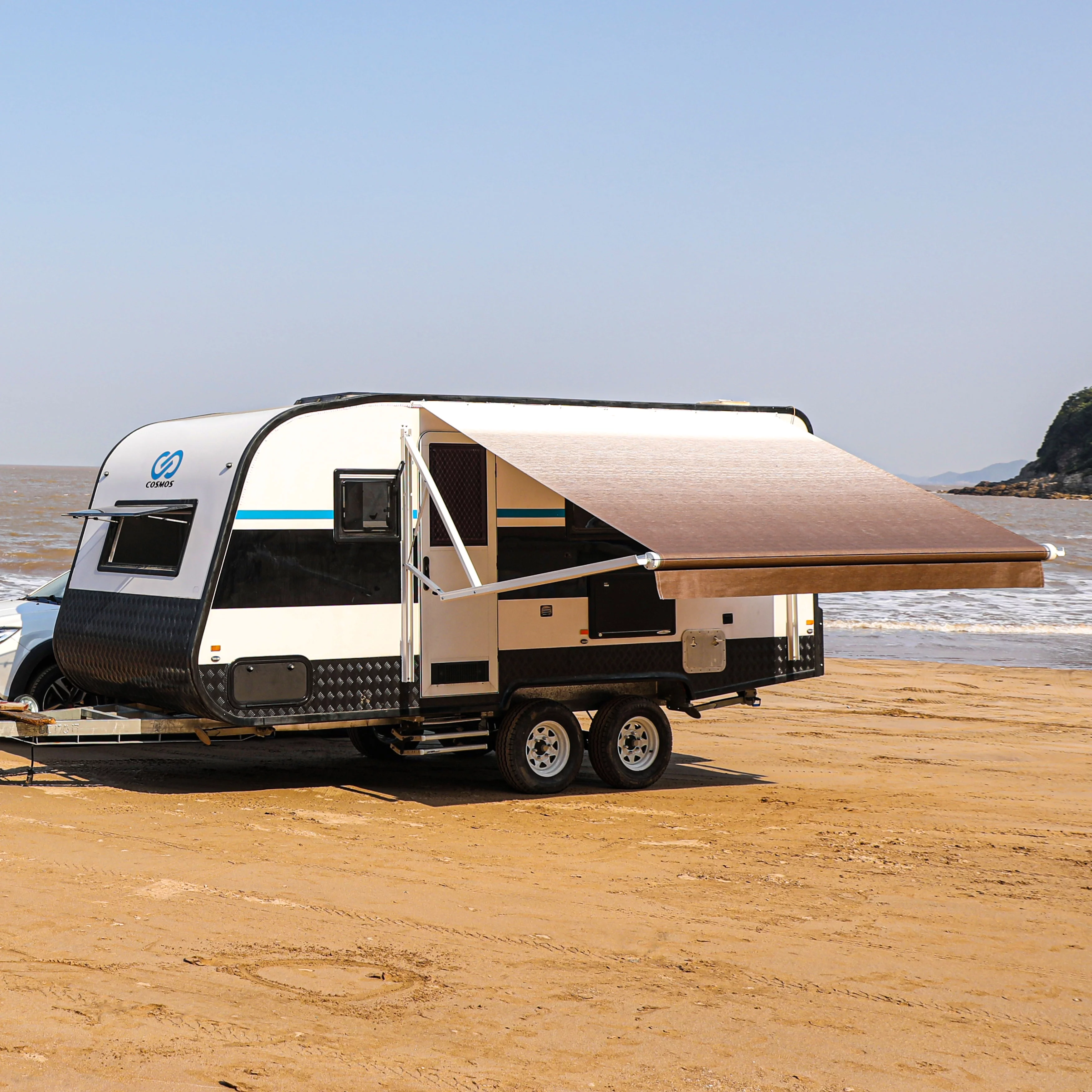 ALEKO Motorized Retractable RV Awning 10X8 ft Camping Vinyl Canopy Brown Fade