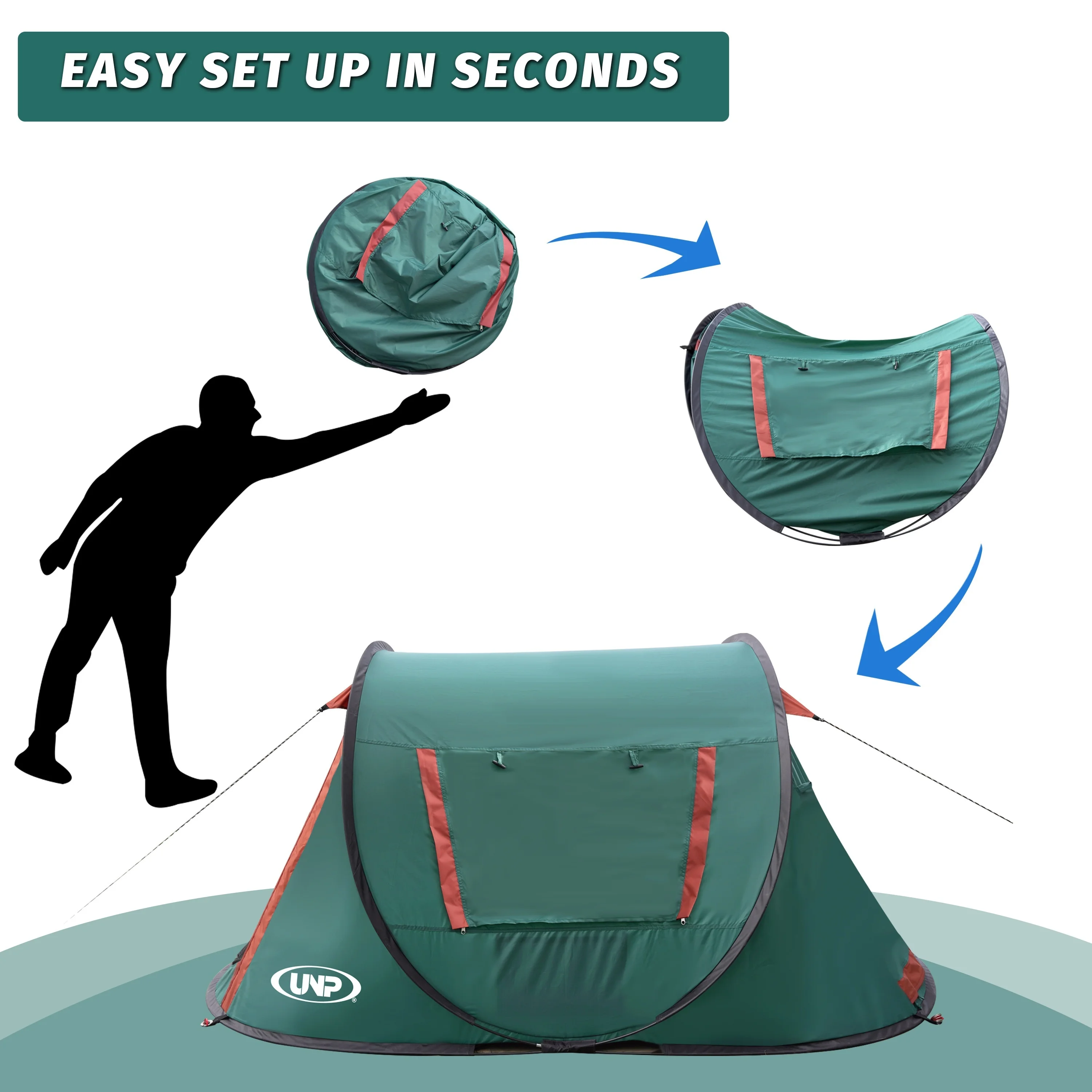 DFGBTYI1 UNP Pop-up Tent, 2 Person Camping Tent, Instant Portable Beach Tent, Easy Pop Up Shade Tents 2 Doors For Camping Hiking & Traveling With Carrying Bag