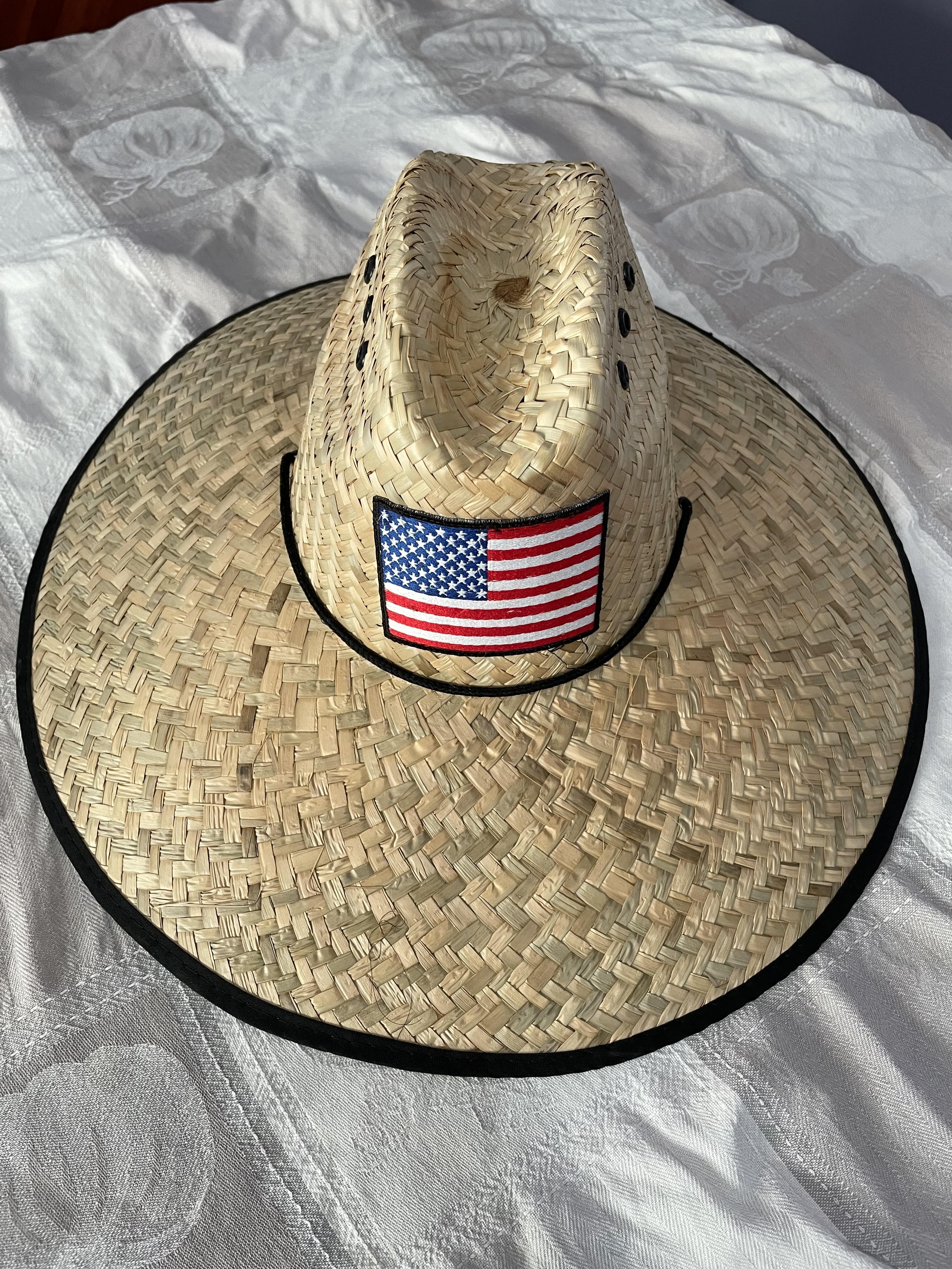 NATURAL Straw Summer HAT USA American Flag Sombrero BEACH GARDENING Cowboy Western MADE IN MEXICO