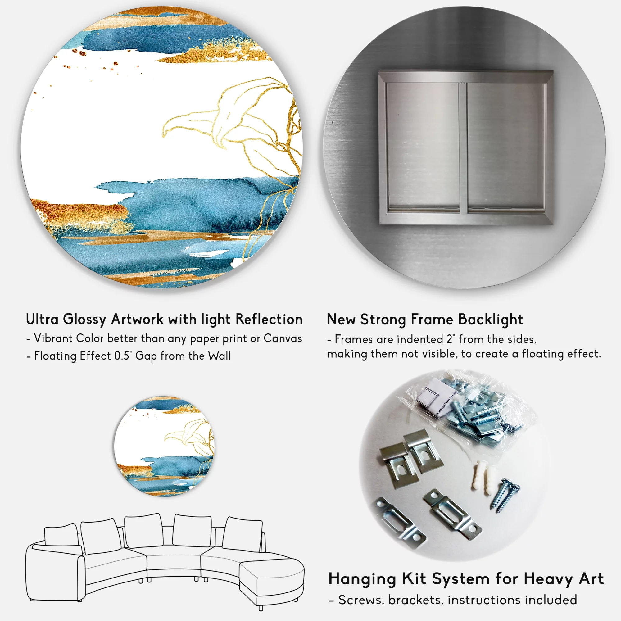 Designart 'Abstract Golden Laminaria Branch & Leaves' Traditional Circle Metal Wall Art 36x36 - Disc of 36