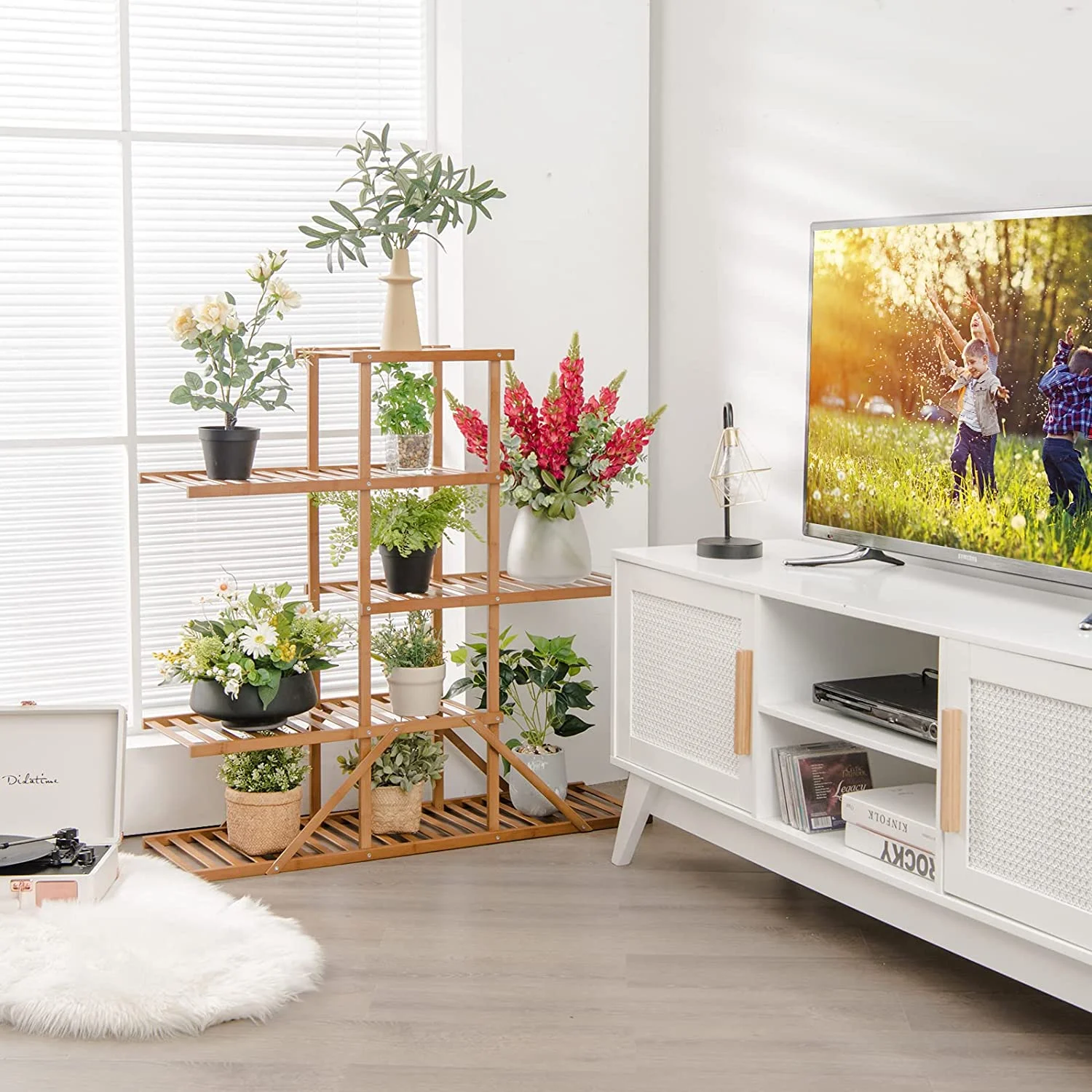 Bamboo 5 Tier 10 Potted Plant Stand, Indoor Outdoor Multiple Flower Pot Holder Display Rack, 39” High Wood Plant Shelf for Living Room Corner Balcony Garden Office (Brown)