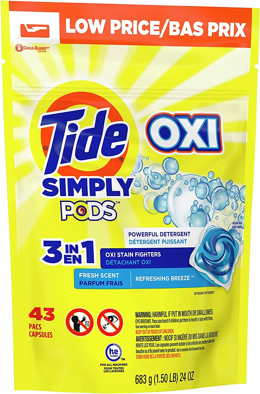 Tide Simply Pods + Oxi Laundry Detergent Soap Pods, Refreshing Breeze, 43 Pac Capsules,24 Ounces