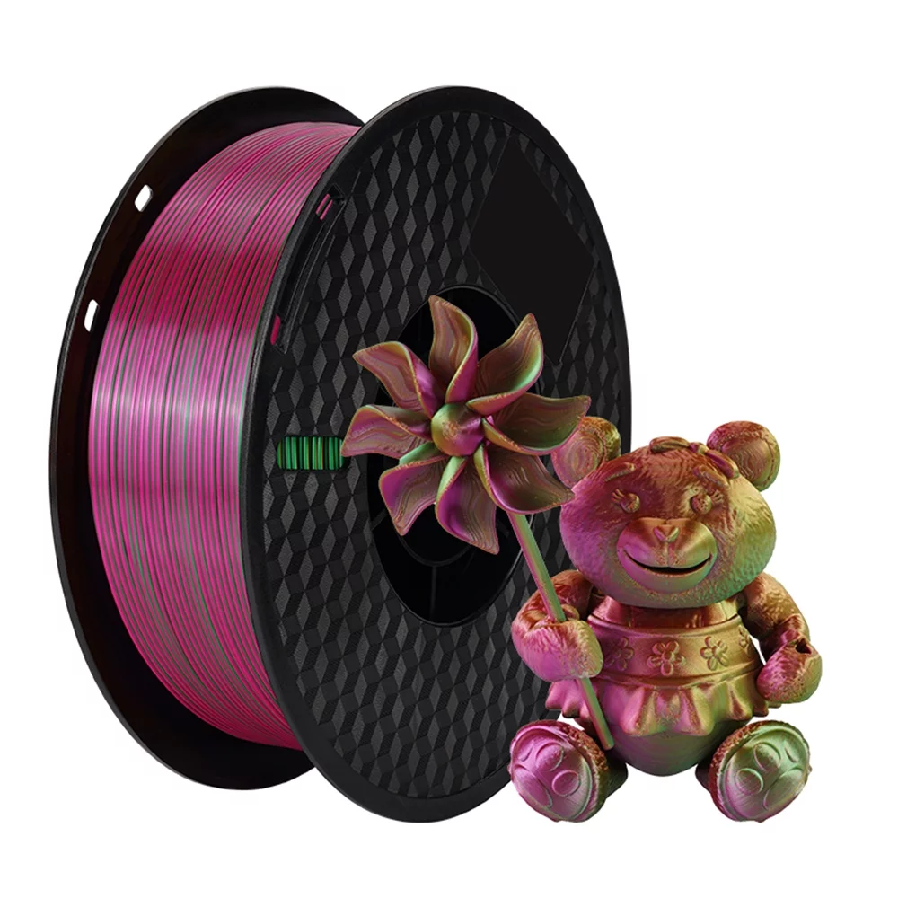 KINGROON 3D Printer PLA Filament 1KG 1.75mm Triple Color Silk PLA Filament 3D Printing Material Eco- friendly Spool Dimensional Accuracy +/-0.03mm Standard 1 Roll - Gold Green Fuchsia