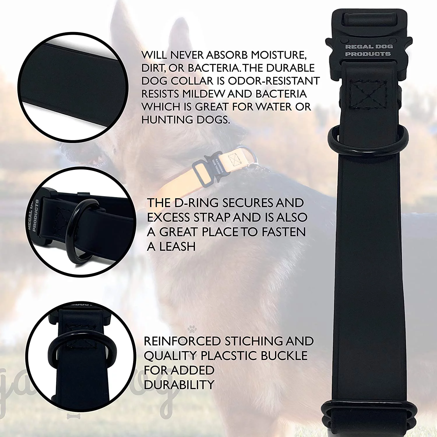 Regal Dog Products Custom Fit Dog Collar with High Strength Buckle & Heavy Duty D Ring