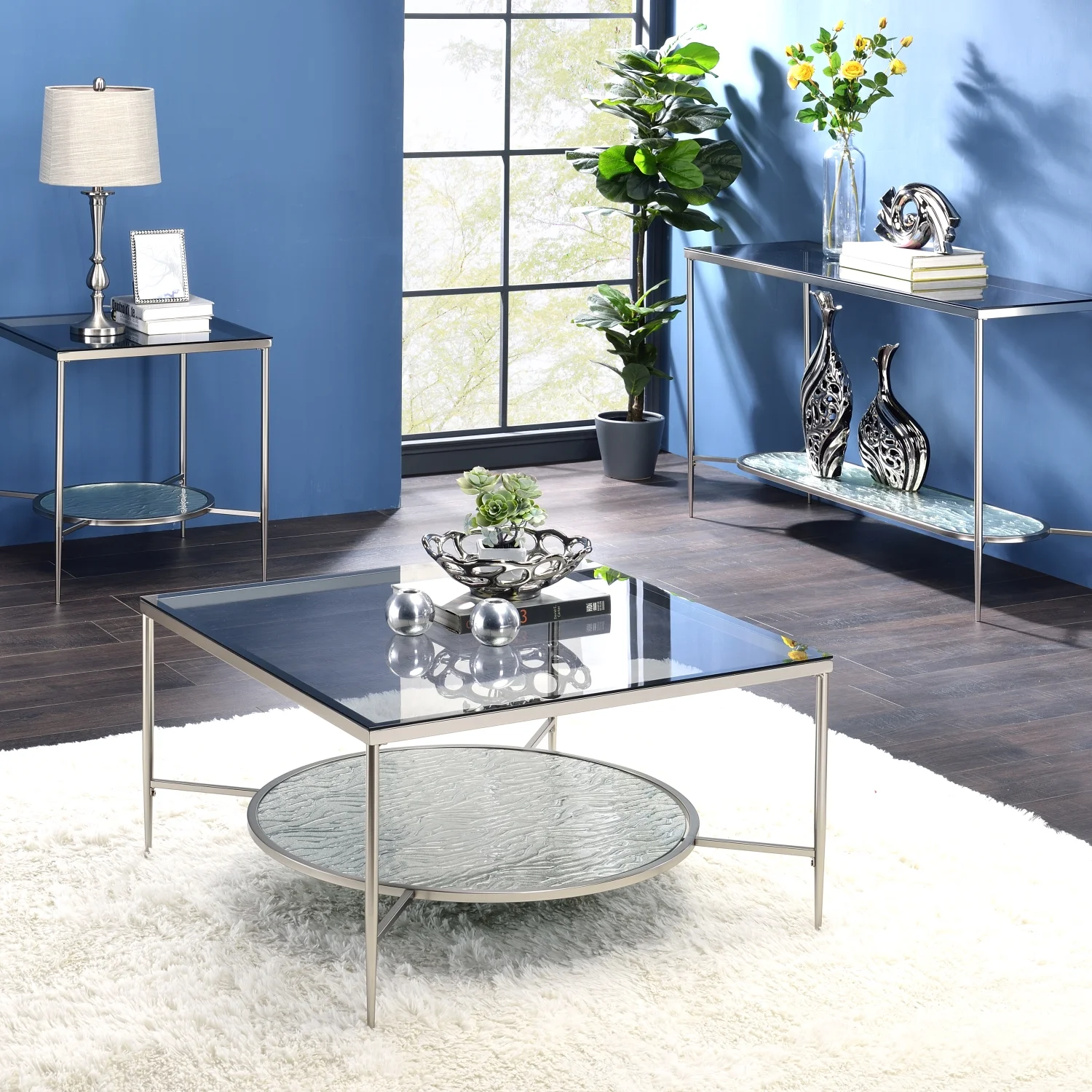 Stunning ACME Adelrik Glass & Chrome Finish Coffee Table LV00574 for Elegant Living Room Decoration and Modern Style Upgrade