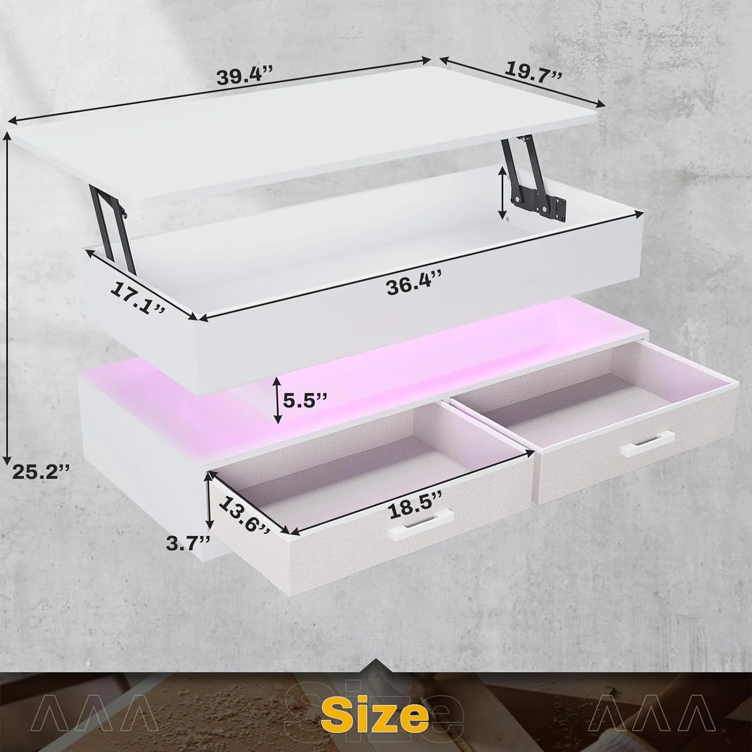 Morden Small Lift Top Coffee Table with LED Light,40