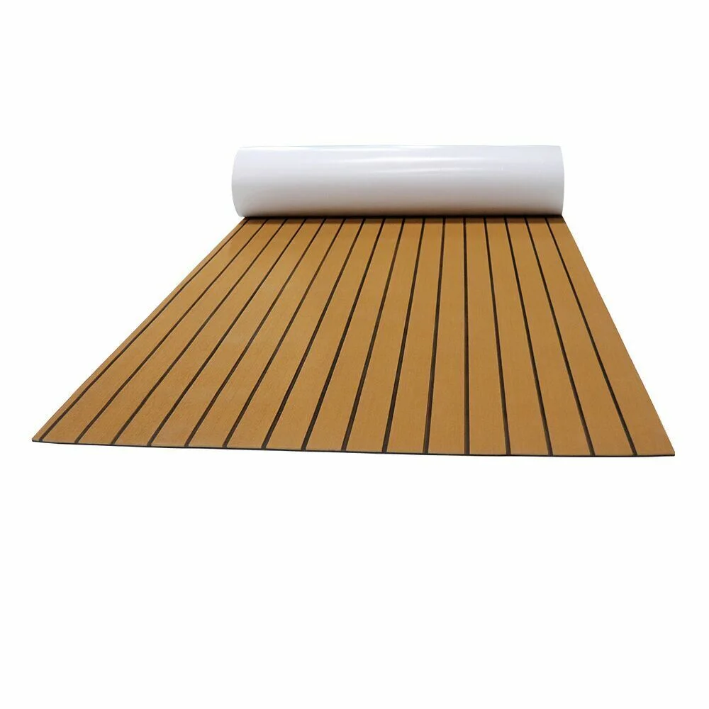 106''X35'' Eva Foam Teak Sheet, Marine Flooring Mat Yacht Decking Pad Wood Faux Teak EVA Foam Brown