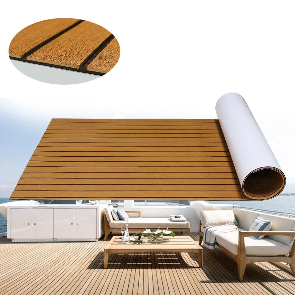 EVA Faux Teak Decking Sheet for Boat Non-Slip Self-Adhesive Boat Flooring Mats, 6mm Thick Sea Deck Marine Yacht RV Boat Pads
