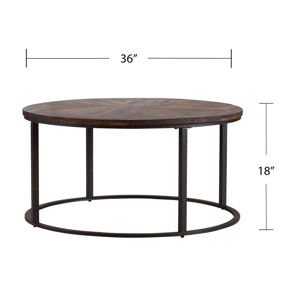 HomeRoots 402119 36 in. Reclaimed Wood & Metal Round Coffee Table, Natural & Brown