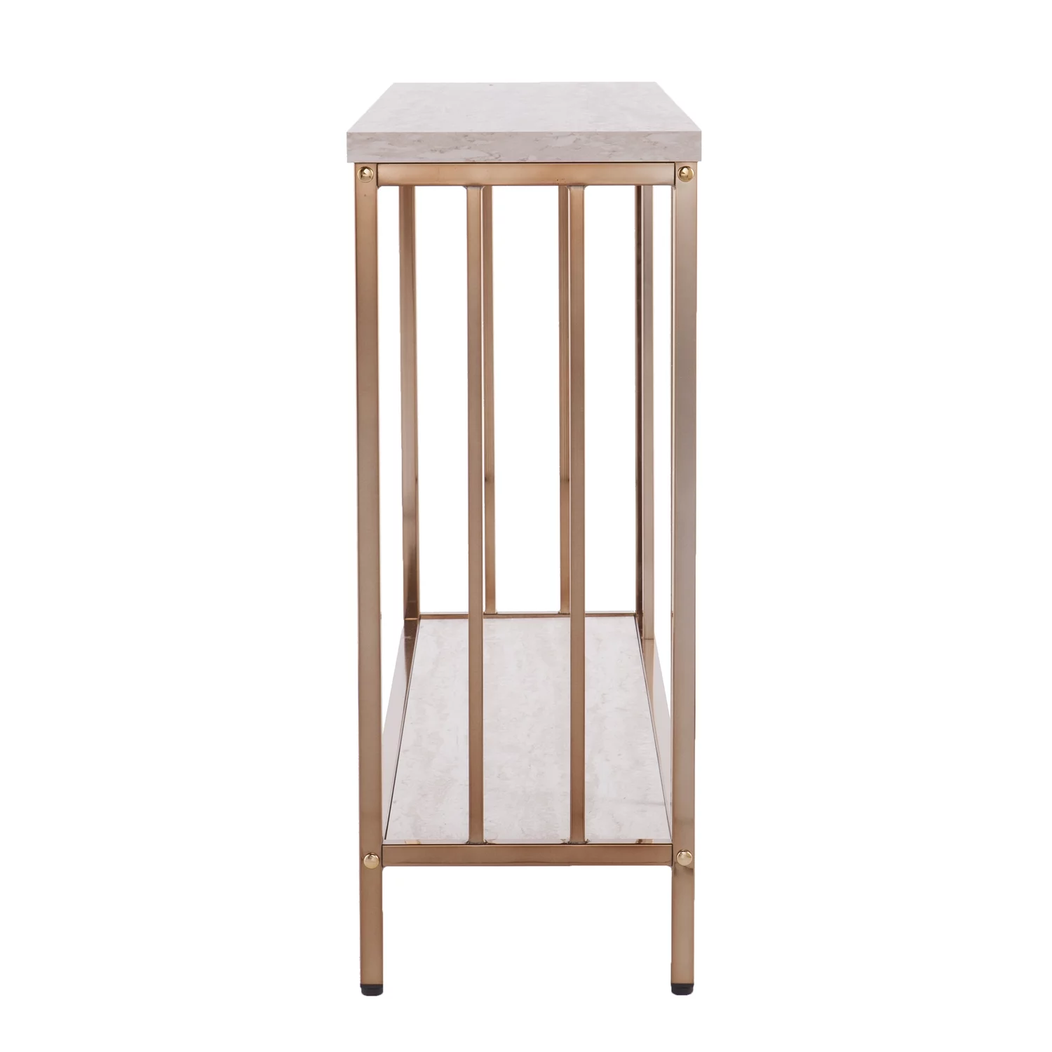 SEI Furniture Brexlyn Faux Stone Top Console Table in Champagne and White