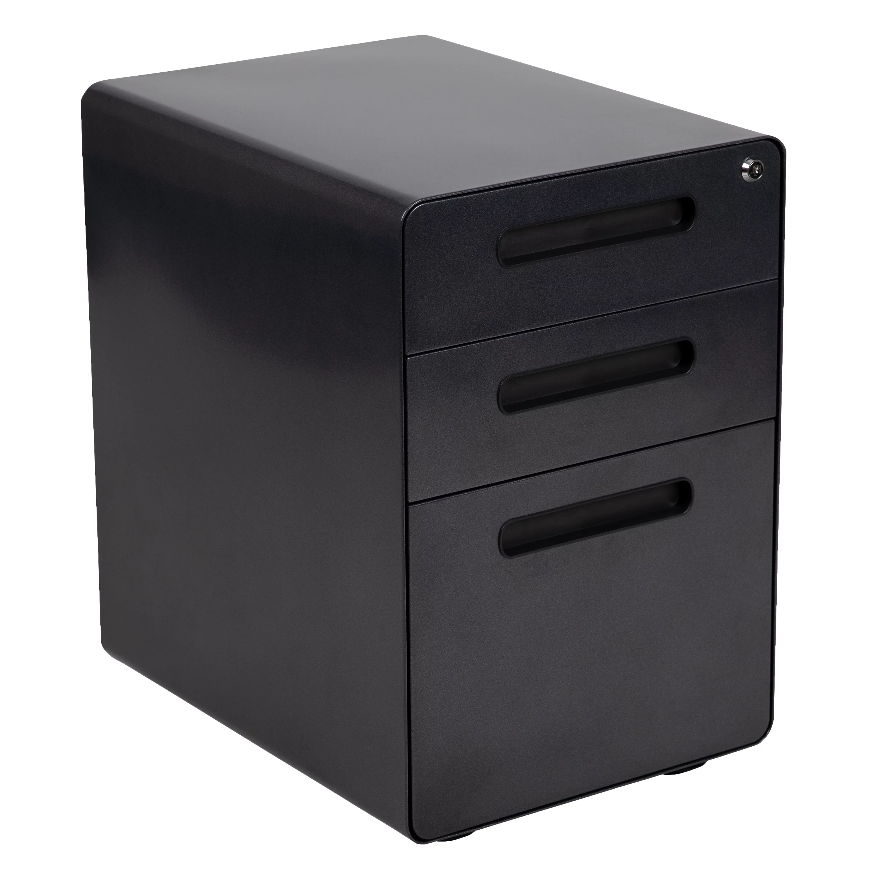 Flash Furniture Wren Ergonomic 3-Drawer Mobile Locking Filing Cabinet with Anti-Tilt Mechanism and Hanging Drawer for Legal & Letter Files, Black