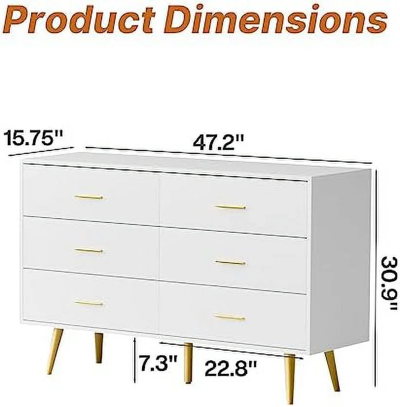 CKPFVY Black Dresser  Modern 6 Drawer Dresser for Bedroom with Wide Drawers and Metal Handles  Wood  Chest of Drawers for Living Room Hallway Entryway