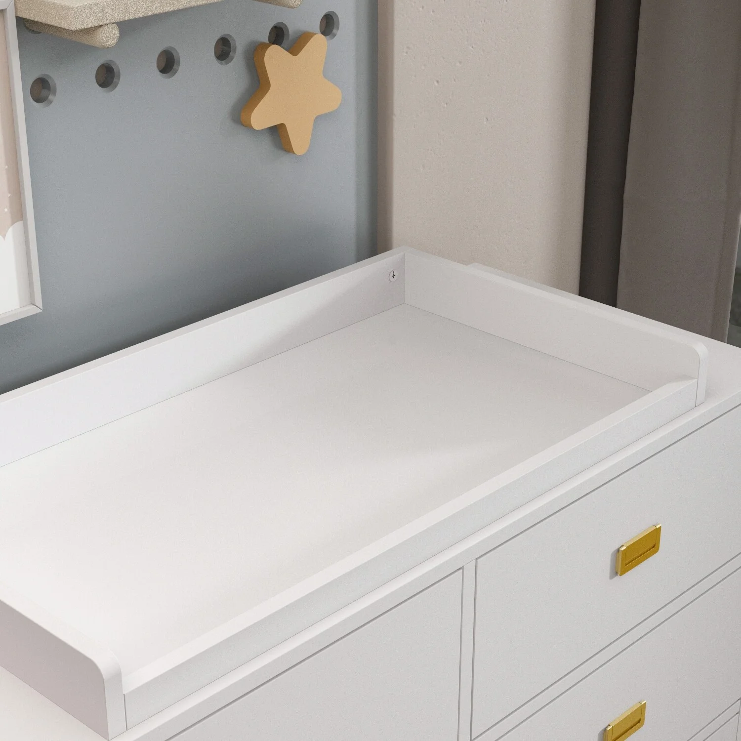 Timechee Changing Table in Gray, Double Dresser with 6 Drawers White