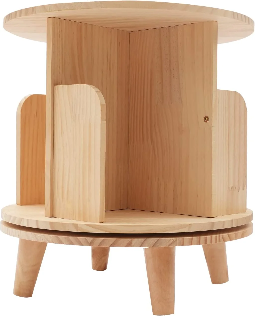 Fichiouy Wood 1 Tier Floor Standing 360 Rotating Bookshelf for Bedroom Living Room Office