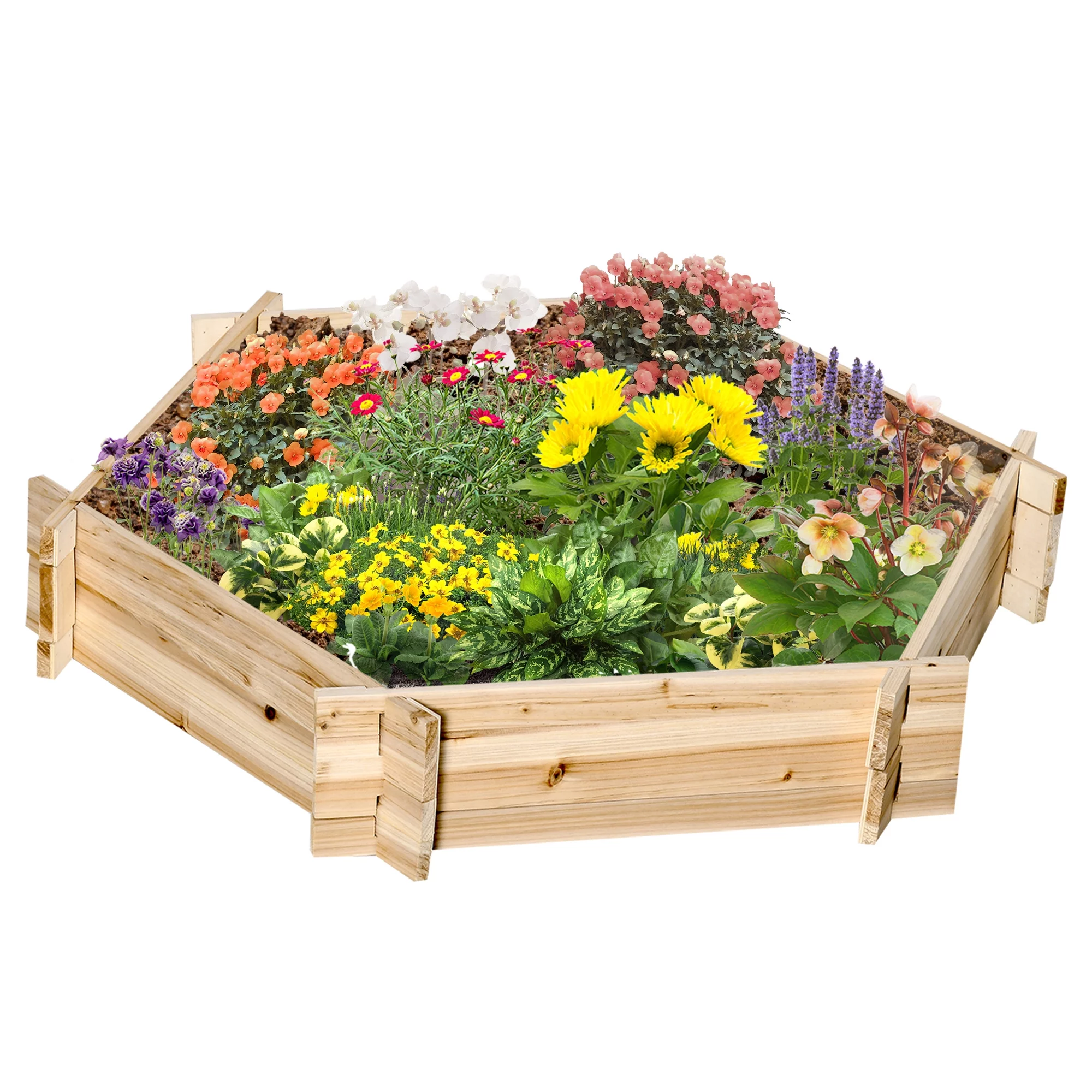 Homiyad Wooden Raised Garden Bed, Hexagon Screwless Planters for Outdoor Plants, Vegetables, Flowers, Herbs, 39