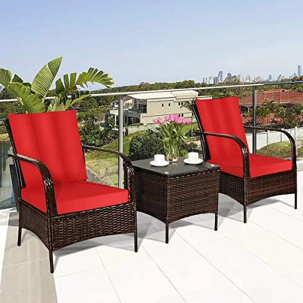 TJUNBOLIFE 3-Piece Patio Conversation Set Outdoor Rattan Wicker  Set with Coffee Table  PE Wicker Sofa Set with Soft Cushion & Back Pillow for Patio Garden Poolside