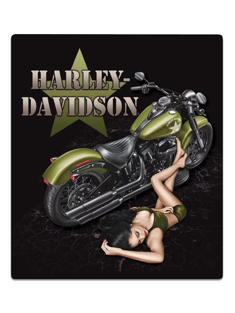 Harley-Davidson Duty Calls Babe Embossed Tin Sign, 13 x 15 inches - Black, Harley Davidson