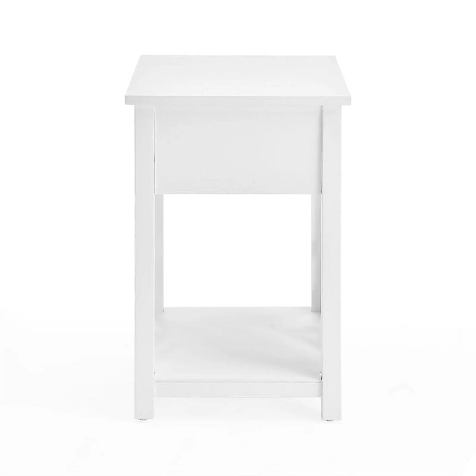 Home Square Wood End Table with Drawer and Shelf in White - Set of 2