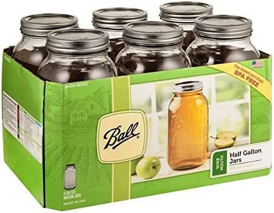 JARDEN HOME BRANDS 68100 Ball 6Pack 1/2Gallon Wide Mouth Jar 64 Oz