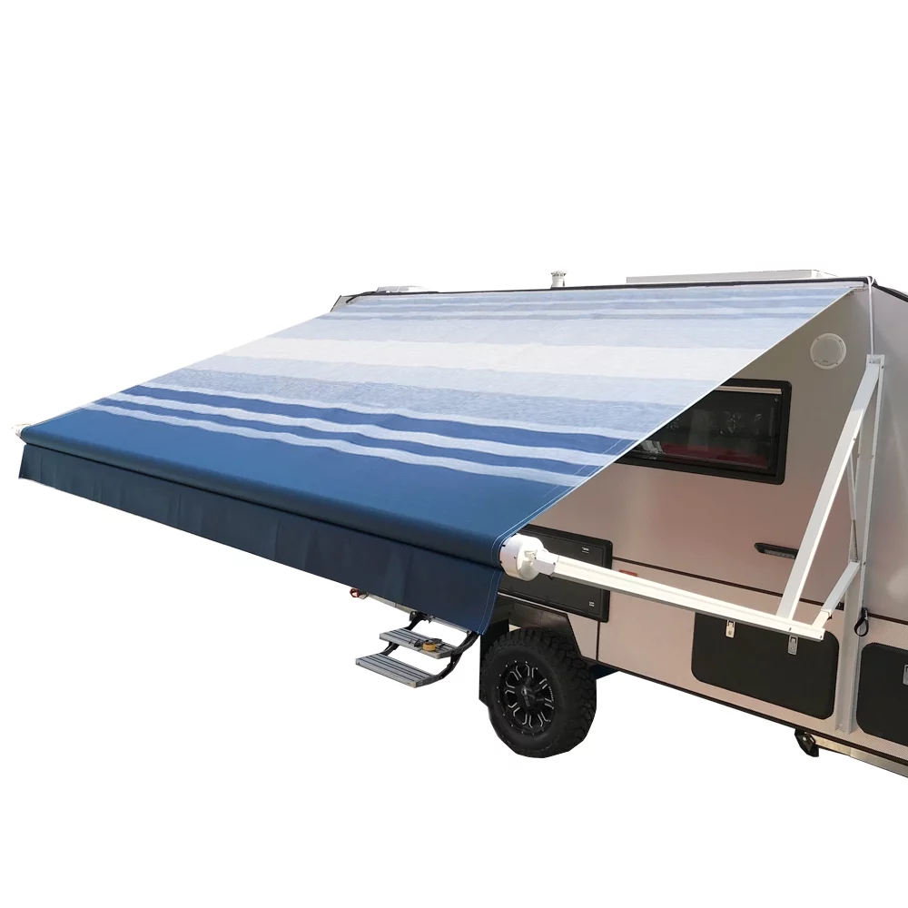 ALEKO 15'x8' Motorized Retractable RV/Patio Awning, Blue Striped Color