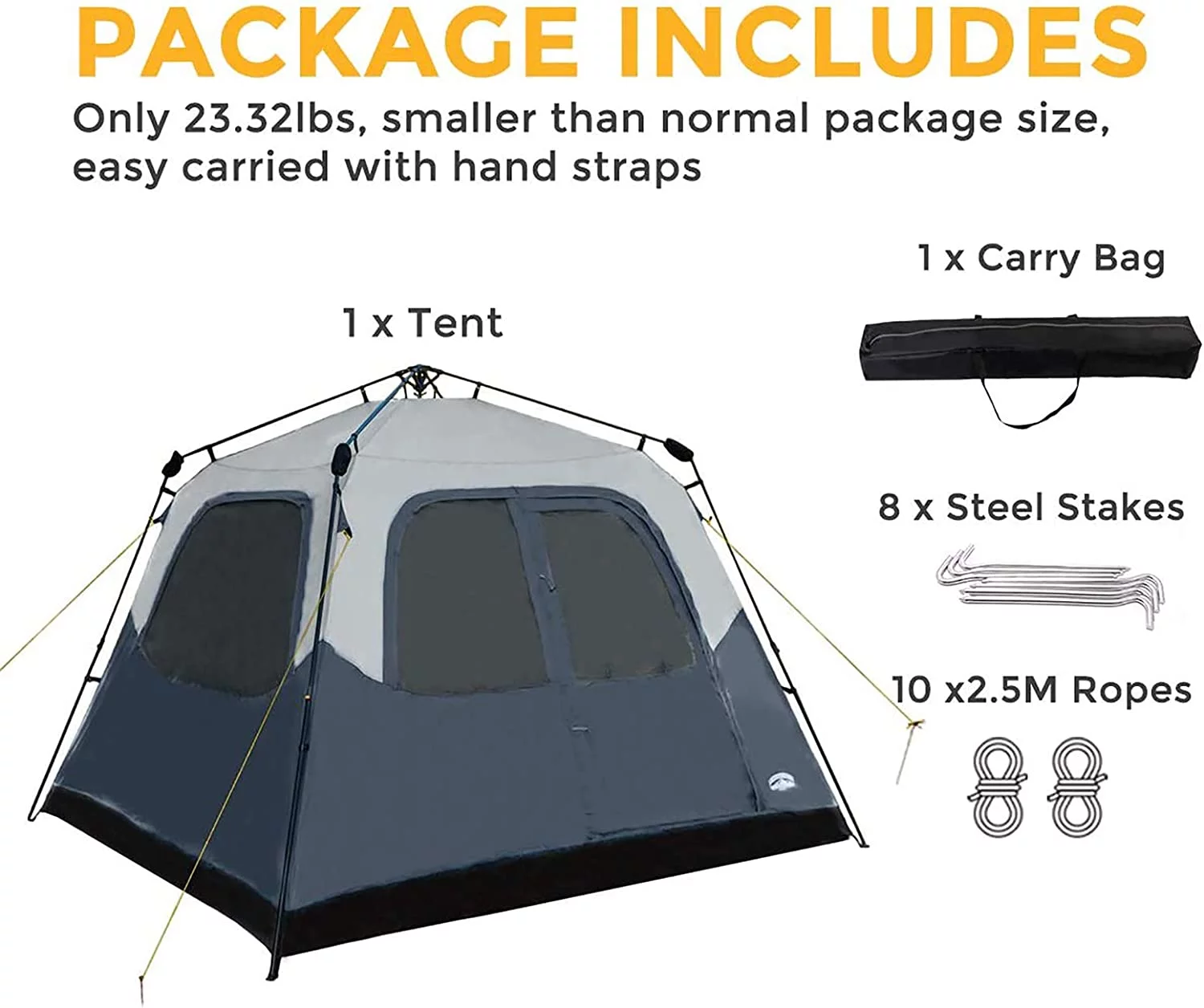 6 Person Instant Family Cabin Tent, Water Resistant, Easy Set Up - Navy/Gray
