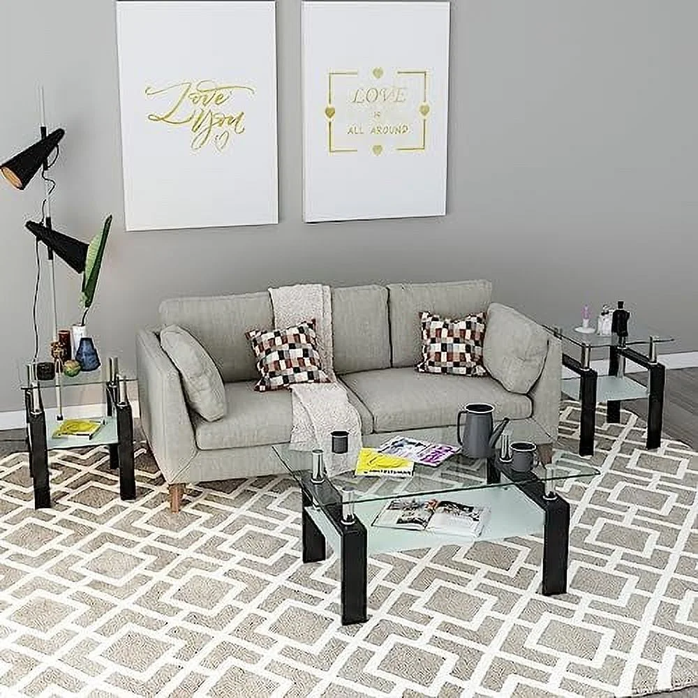 JDZHAPPYLIFE Glass End Table  Modern Side Tables White Small Coffee Table Living Room Table Square Nightstand  Tempered Glass Top Home  (White  2 pcs)