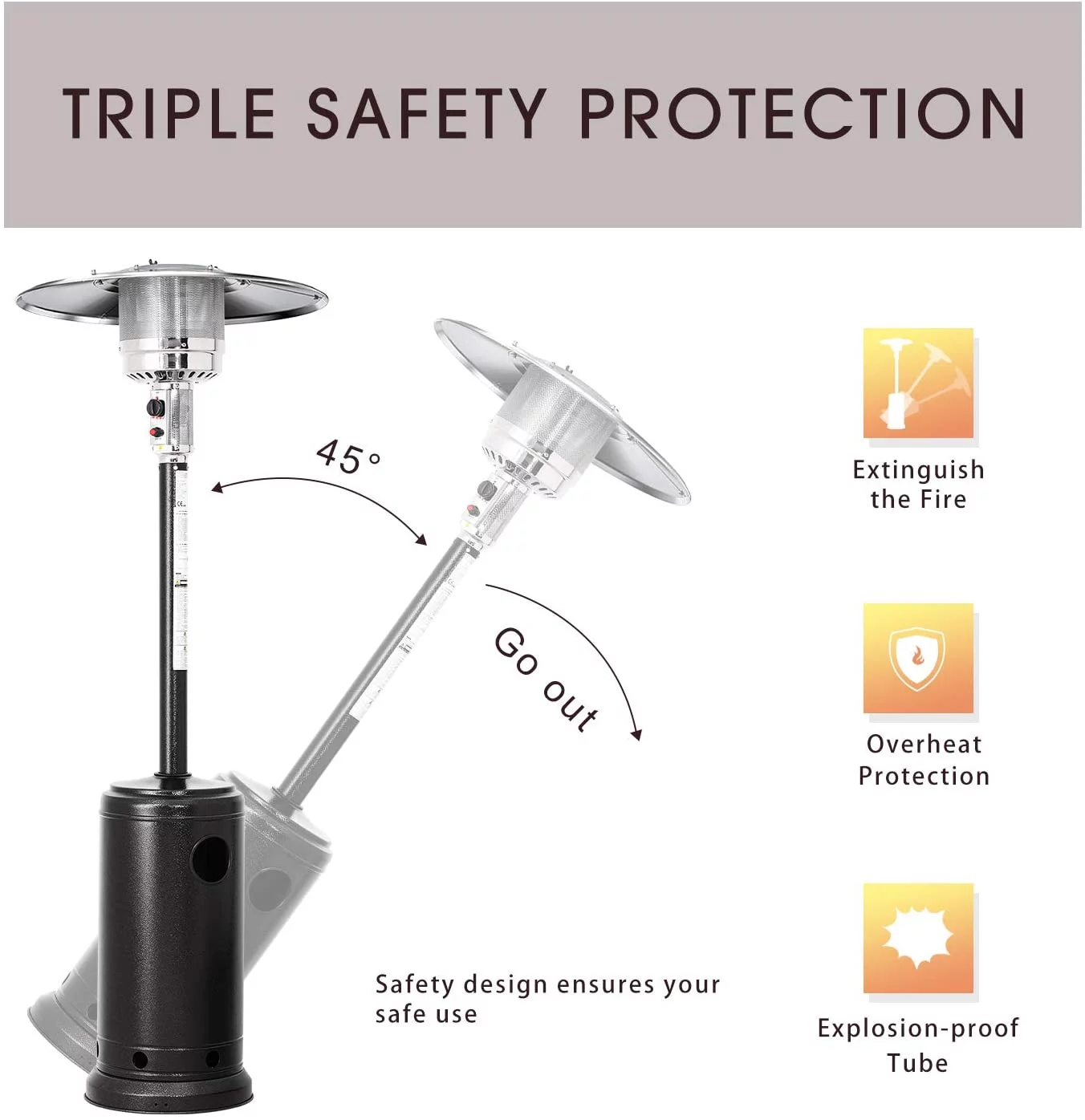 SOLAURA 48000 BTU Patio Heater Outdoor Standing Propane Heater (Matte Black)