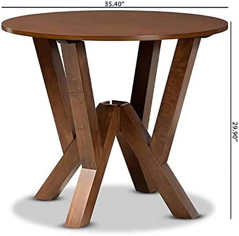 TJUNBOLIFE Walnut Finished 35-Inch-Wide Round Wood Dining Table