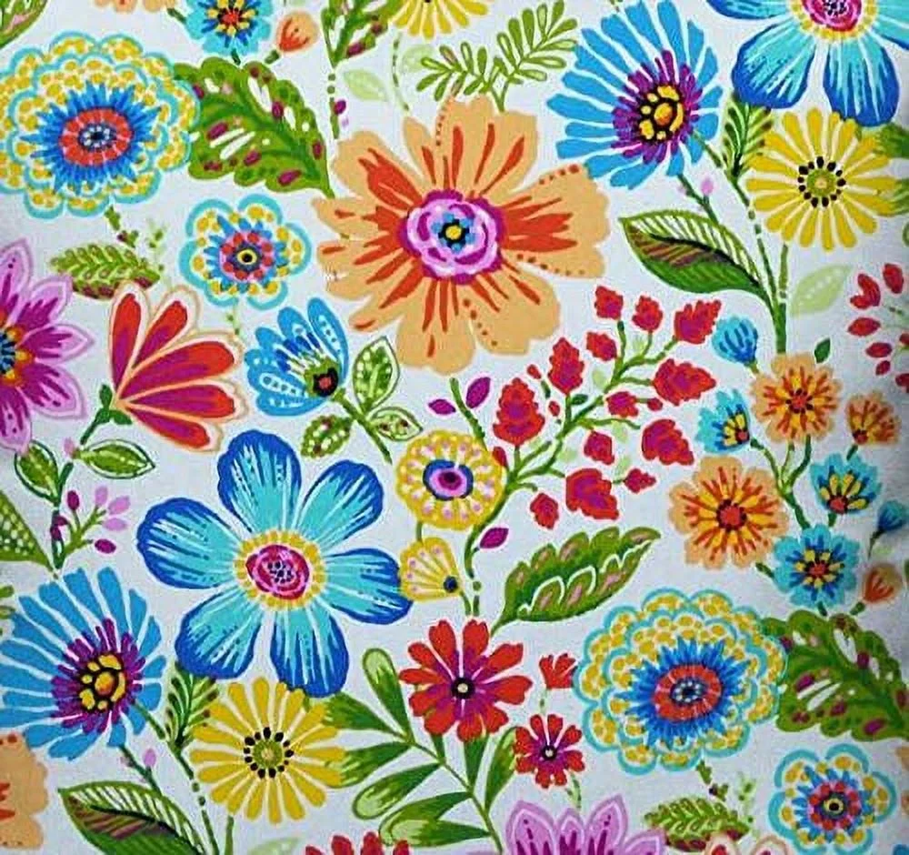 RSH Décor - Indoor / Outdoor 3- Piece Large Tufted Wicker Cushion Set Made with Gregoire Fresco Blue, Pink, Orange & Yellow Fabric