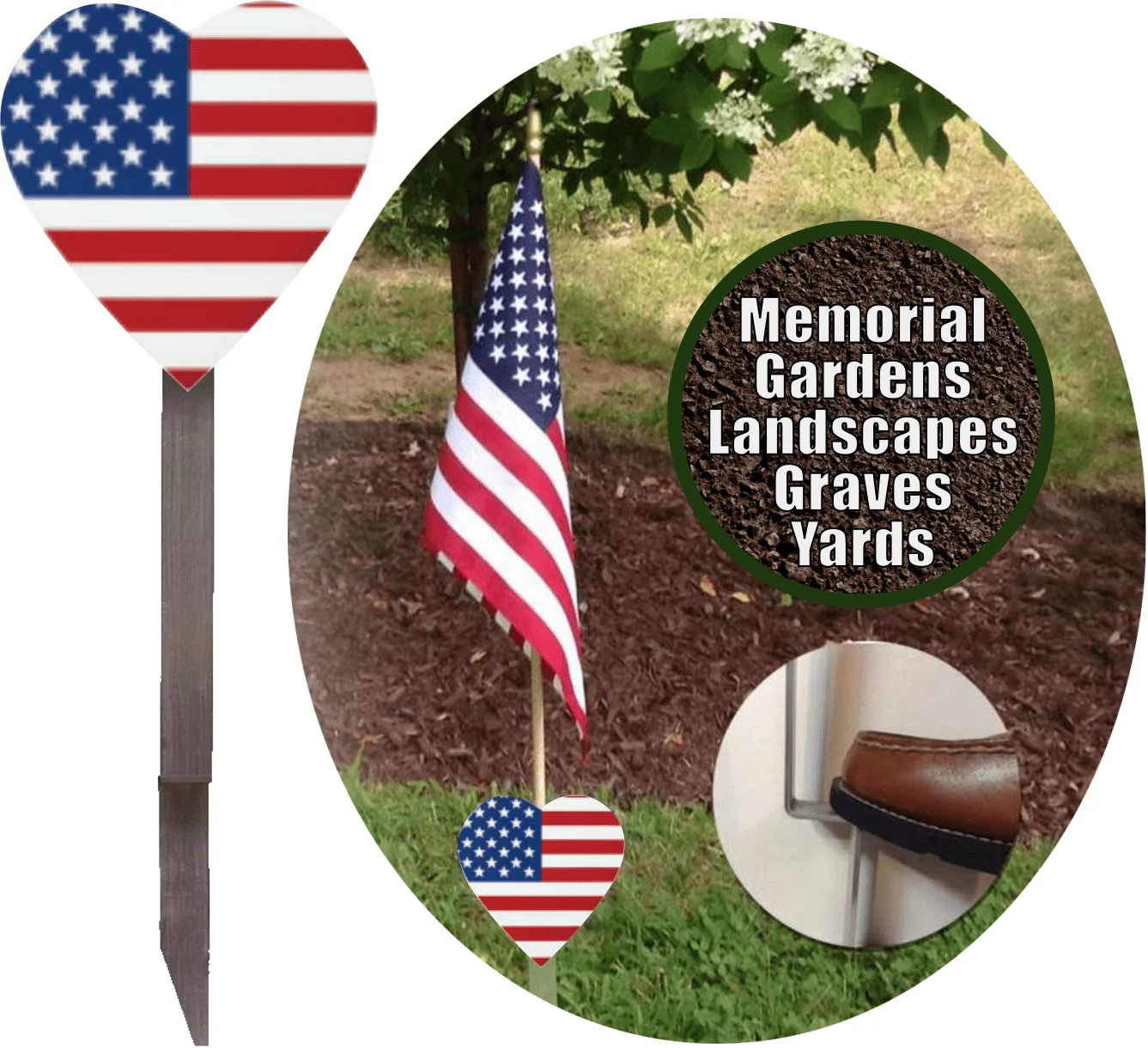 American Heart Flag Holder Grave Marker with 8x12 American Flag