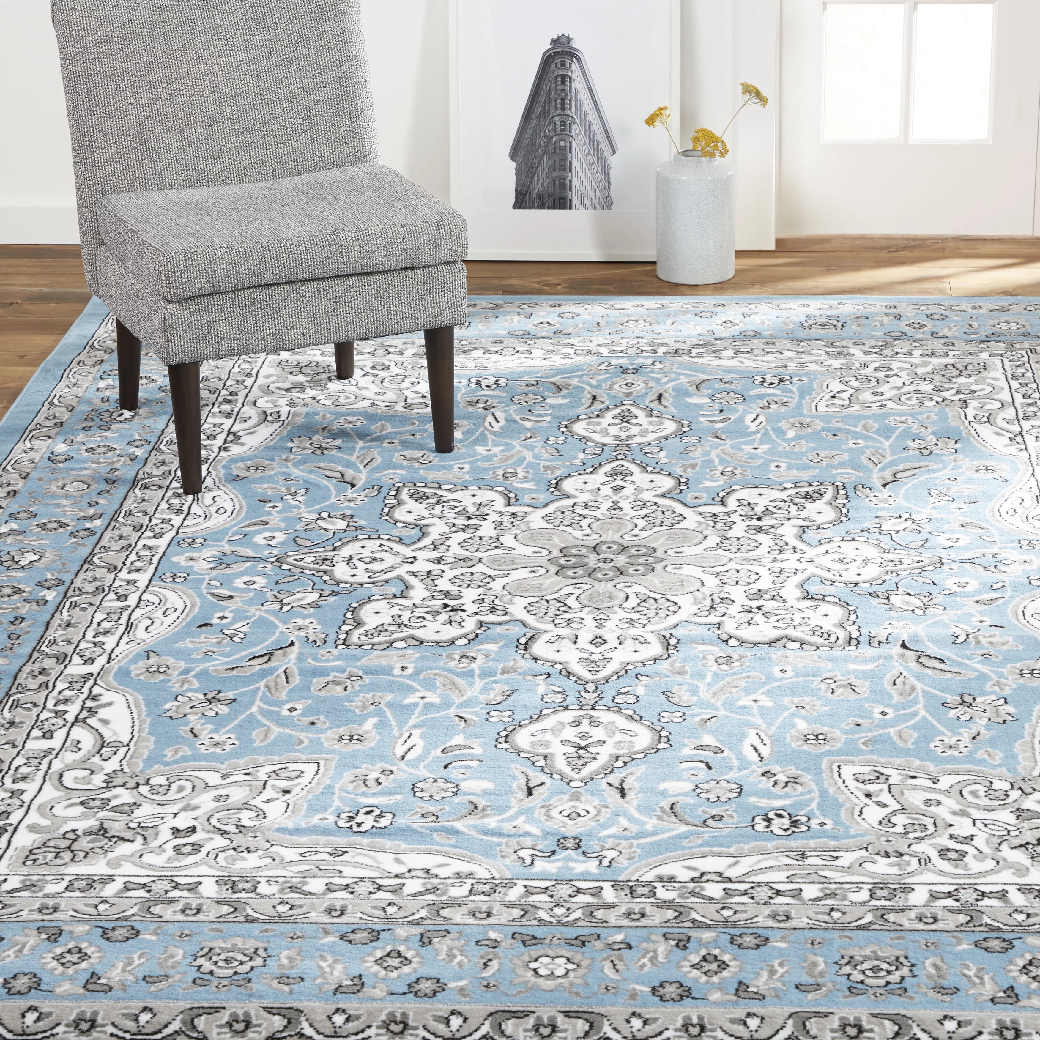 Home Dynamix Tremont Magnolia Traditional Medallion Area Rug, Blue/Grey, 5'2