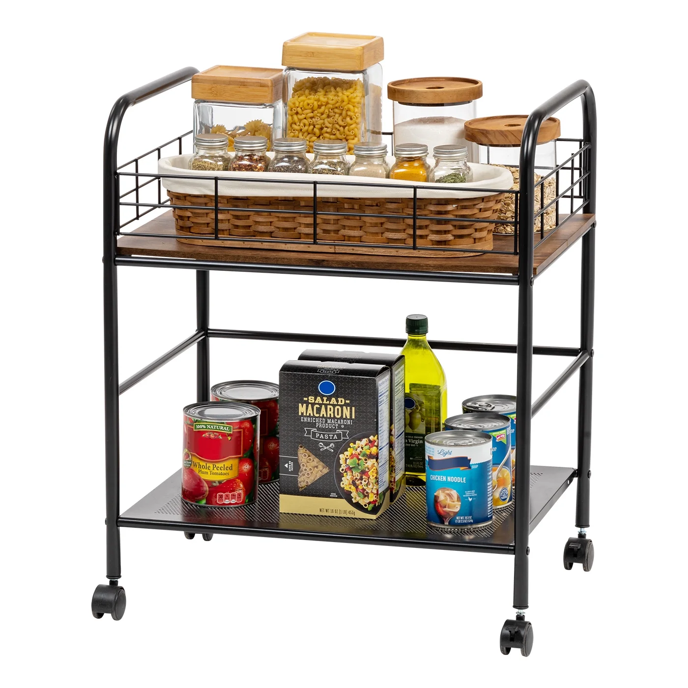 IRIS USA Wide Wood and Metal Rolling Storage Cart, Brown