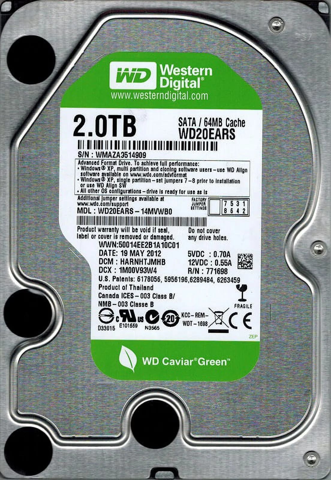 Western Digital WD20EARS-14MVWB0 2TB DCM: HARNHTJMHB