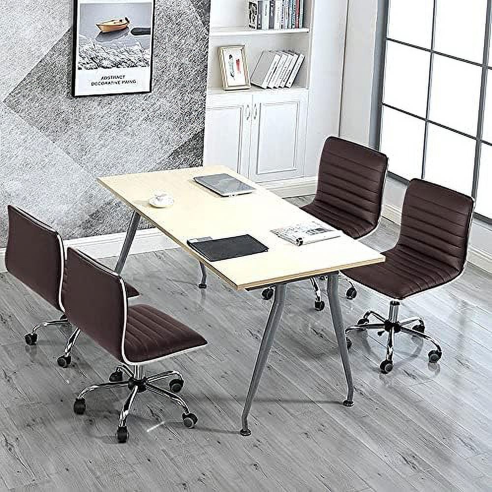 CKPFVY Mid Back Task Chair Low Back Leather Swivel Office/Computer/Desk Chair Retro Armless Ribbed with Wheels Black