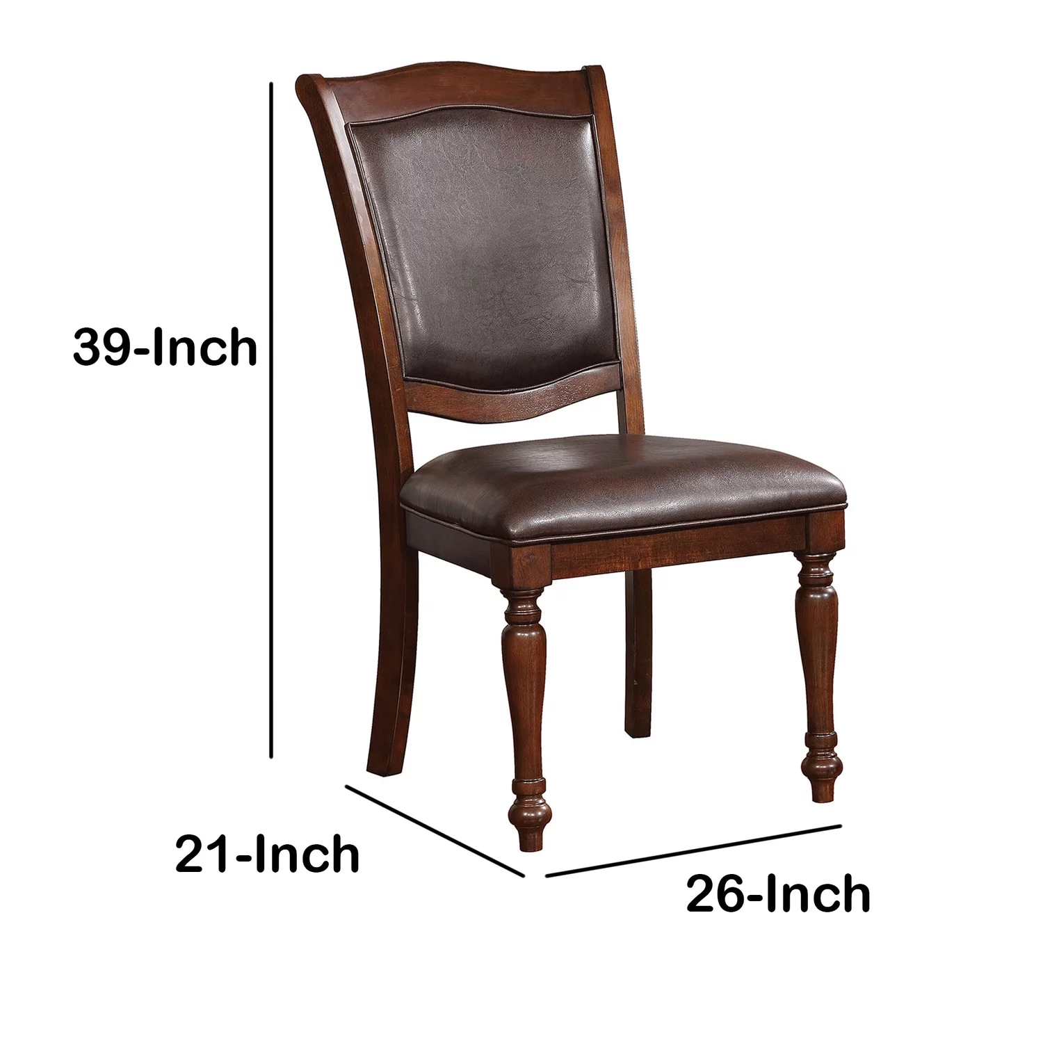 Benzara Wooden Side Chair with Leatherette Cushioned Seating, Brown, Set of 2