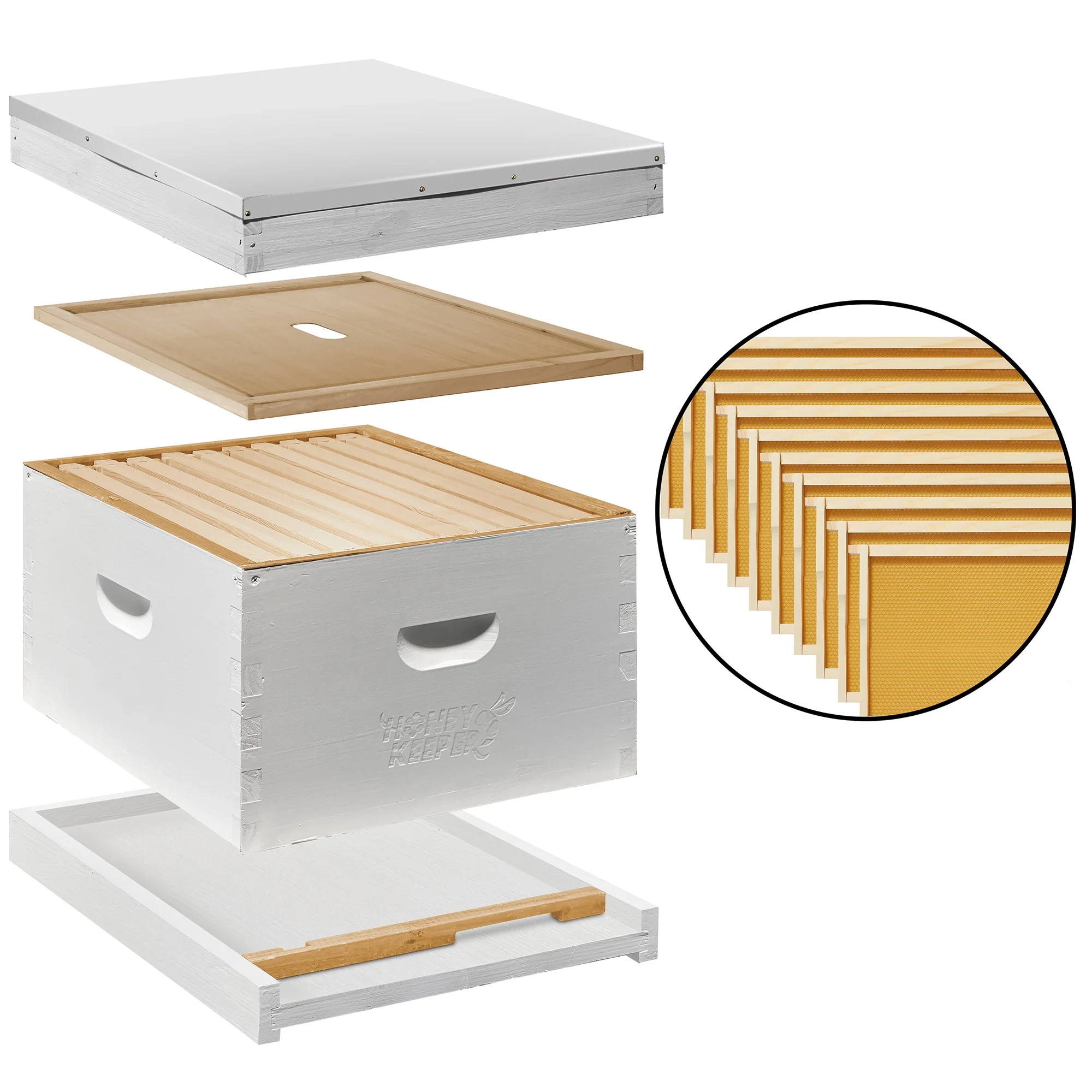 Honey Keeper Beginner Beehive Kit, Fully Assembled and Painted Hive Body 10 Frame Starter Set - White