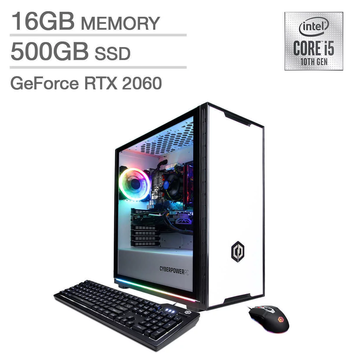 CyberPowerPC Xtreme Gaming Desktop - 10th Gen Intel Core i5-10400F - GeForce RTX 2060, White PC Computer GXi10000CV2 16GB RAM 500GB SSD NVIDIA GeForce RTX 2060