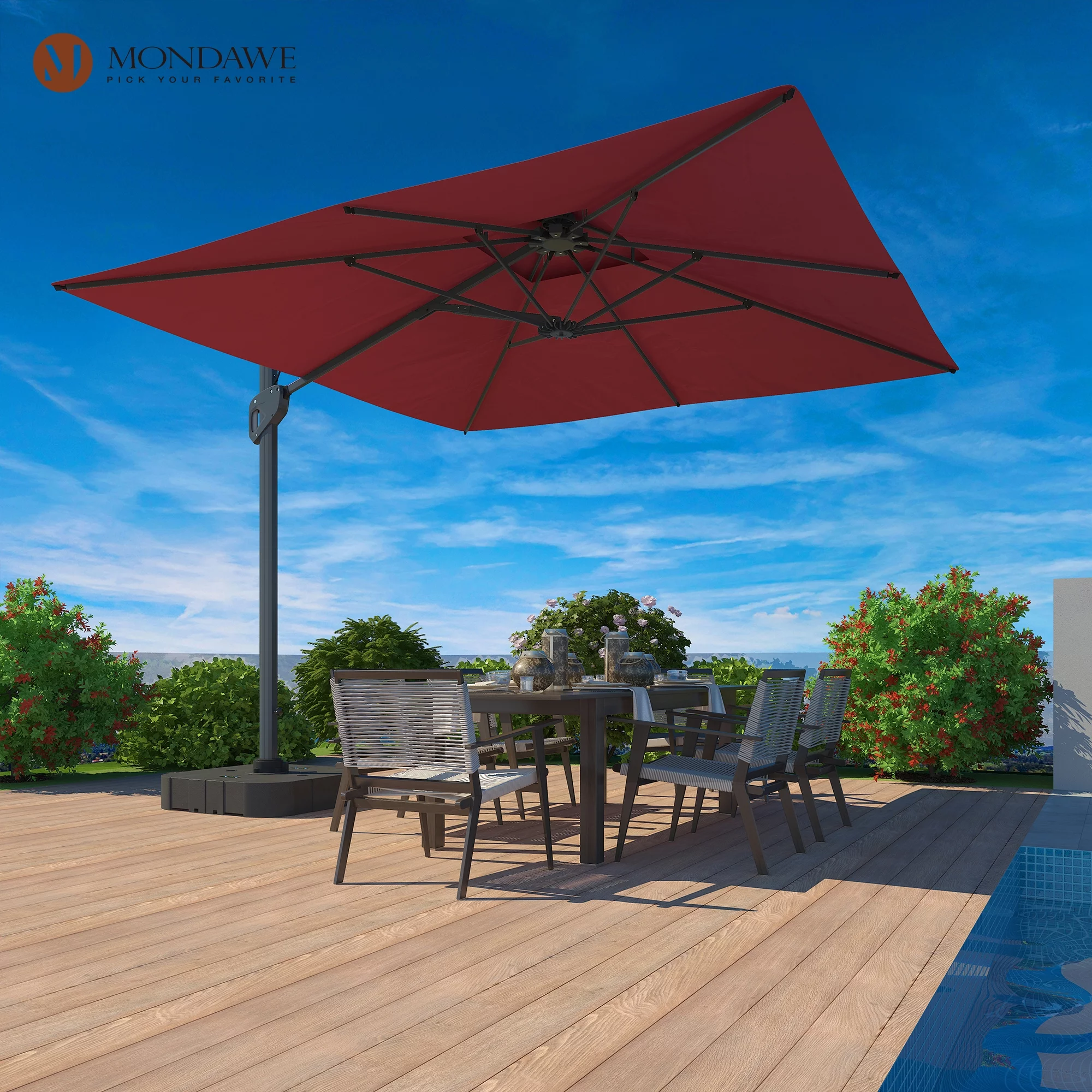 10 Feet Patio Umbrella Outdoor Cantilever Square Umbrella Aluminum Offset Umbrella with 360-degree Rotation for Garden Deck Pool Patio