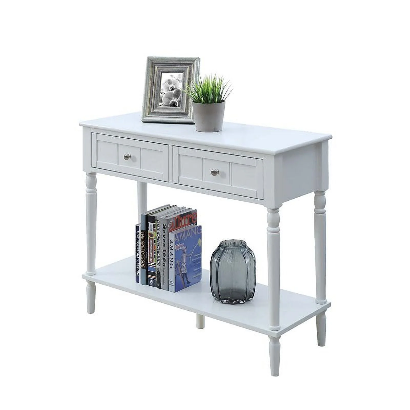 Pemberly Row Traditional Two-Drawer Hall Table in White Wood Finish