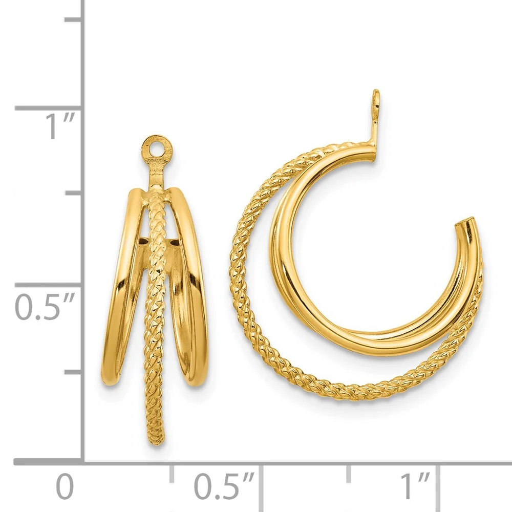 Primal Gold 14 Karat Yellow Gold Polished and Twisted Triple Hoop Earring Jackets