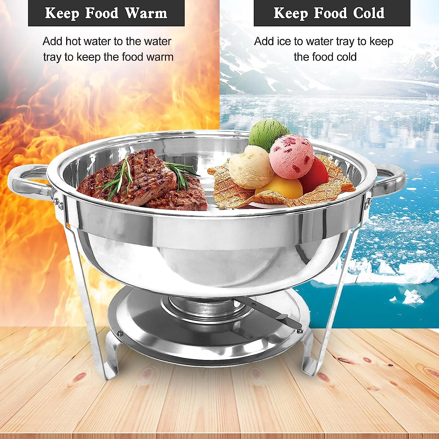 Jacgood 6 Qt Chafing Dish Buffet Set,4 pack Stainless Steel Round Chafers and Buffet Warmers Sets with Food and Water Trays for Catering