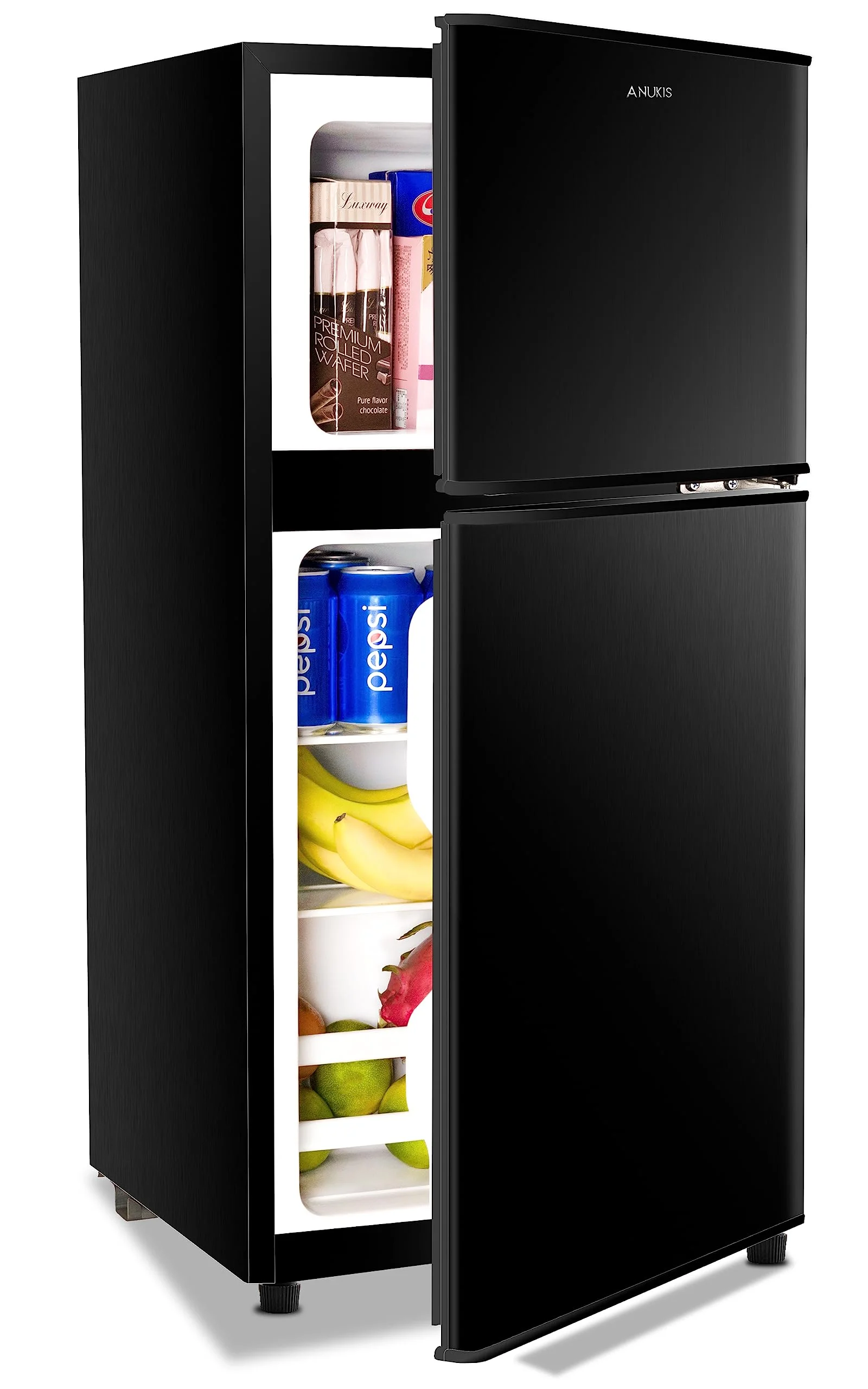 COOKCOK 3.5Cu.Ft Mini Fridge with Freezer, 2 Doors, 7 Level Thermostat Removable Shelves for Kitchen, Dorm, Apartment, Bar, Office, Black