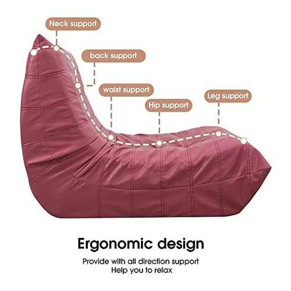 Fireside Chair Modern Leather Togo Sofa Soft Single Lazy Floor Sofa Comfy Oversized Bean Bag Chair For Living Room Corner Bedroom Salon Office, Red