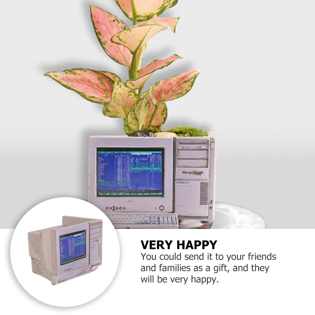 Qumonin Retro Succulent Planter Computer Design Resin Desk Flower Pot