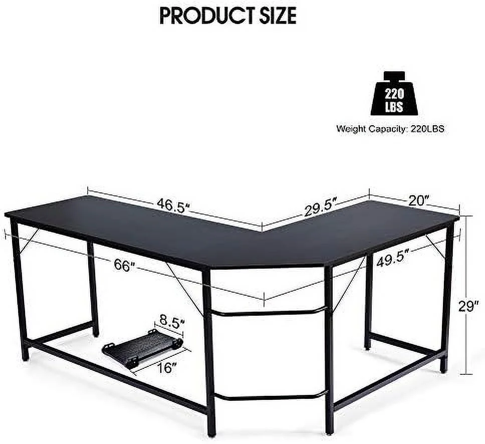 CKPFVY L Shaped Corner Computer Desk  66" Home Office Desk Writing Table Gaming Desk with CPU Stand  Modern Office Desk Space-Saving Workstation for Home Office (Black)