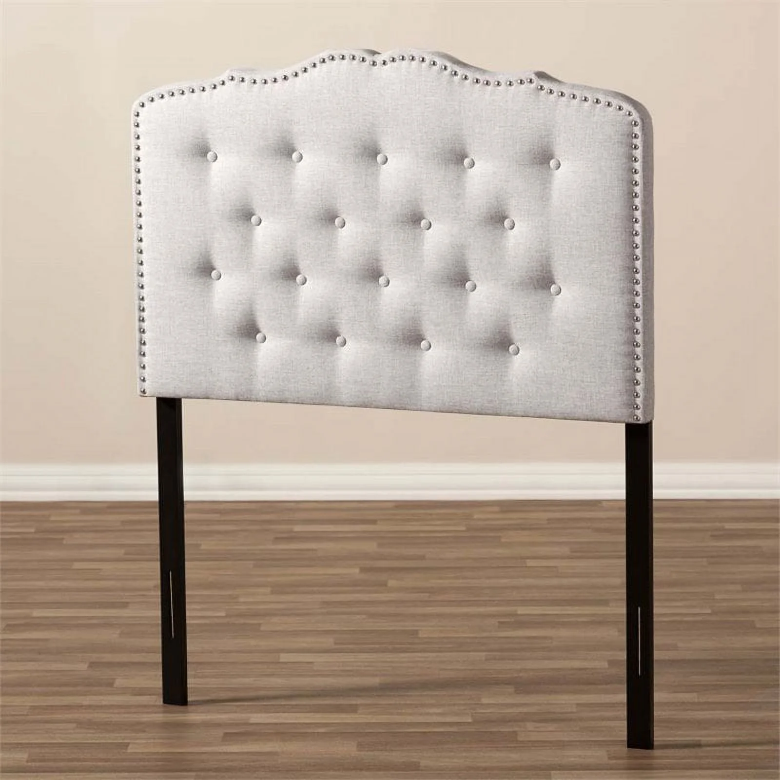 Bowery Hill Modern Fabric Tufted Twin Headboard in Grayish Beige