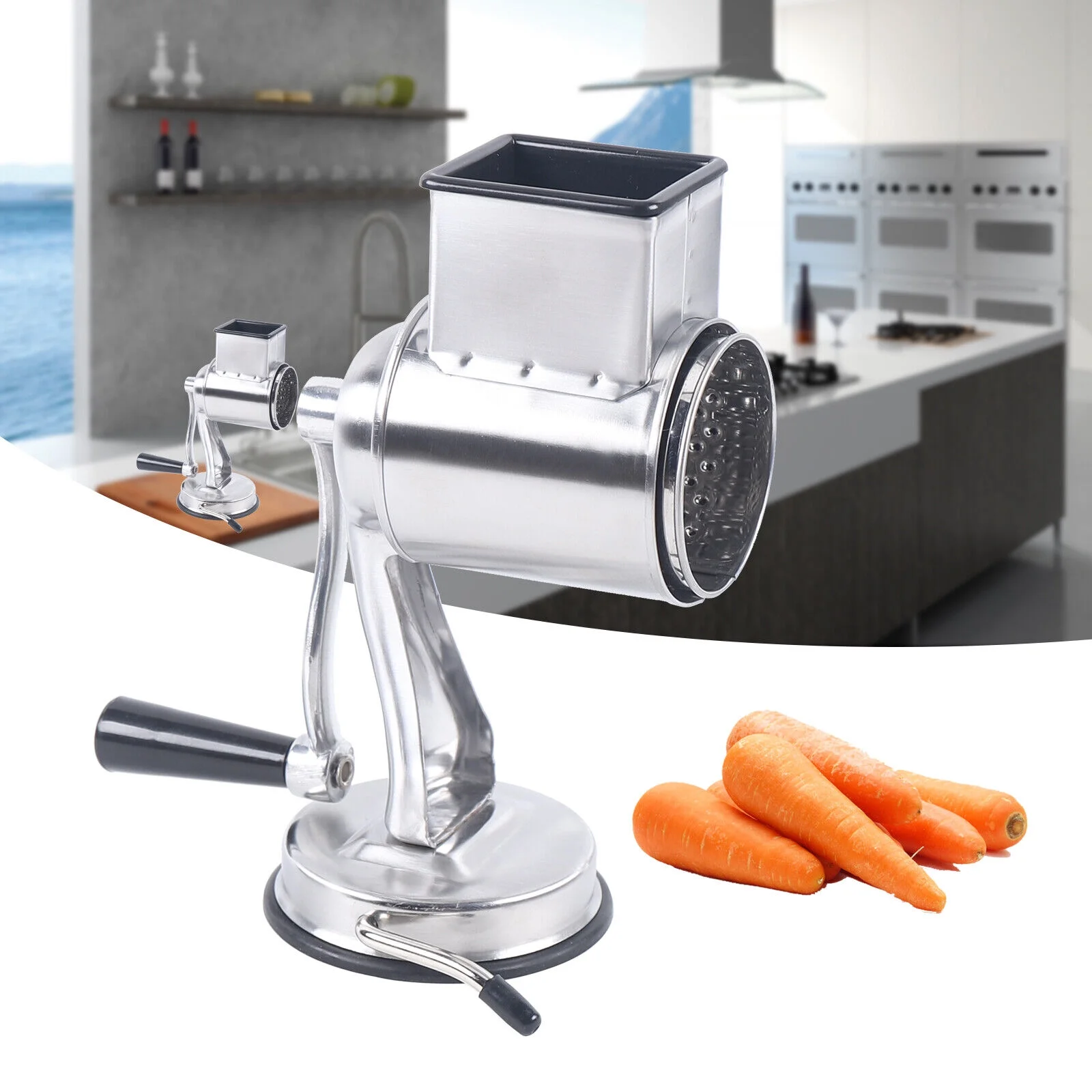ZhdnBhnos Kitchen Food Rotary Grater Drum Slicer Grinding Tool Vegetable Shredder Grinder with 5 Blades Stainless Steel