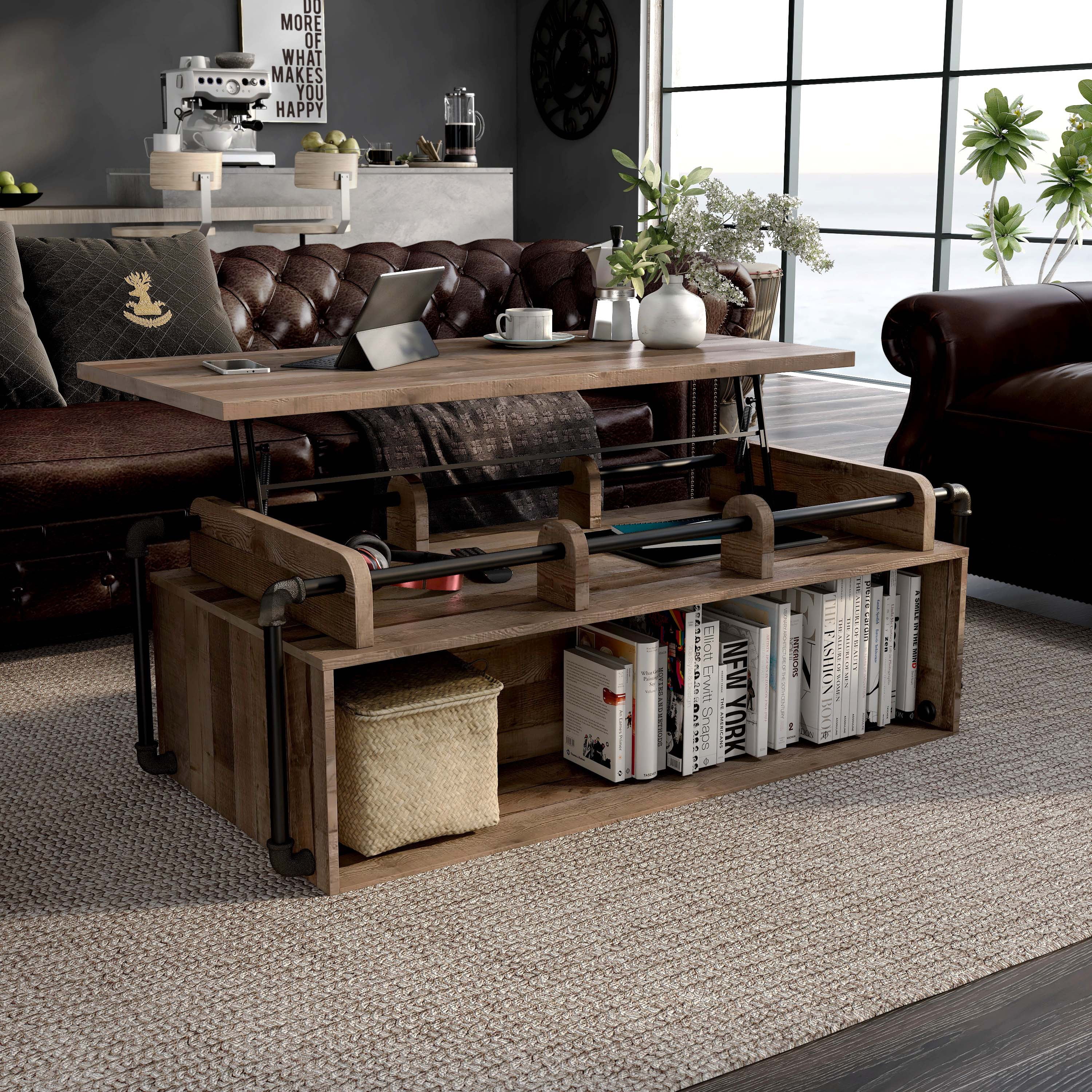 Furniture of America Junis Industrial Wood and Metal Lift Top Coffee Table, Reclaimed Barnwood